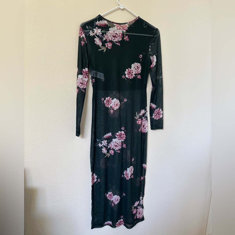 Green and Pink Floral Ao Dai Tunic Dress